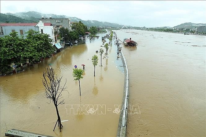 A street in Lao Cai city, the northern mountainous province of Lao Cai, is flooded on September 9. (Photo: VNA)