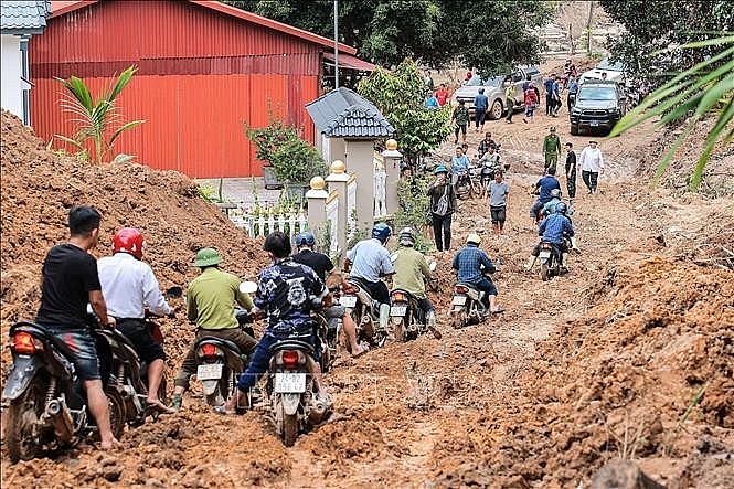 Many roads in Lao Cai province severely damaged and eroded due to floods. (Photo: VNA)