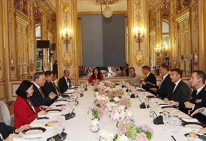 Party General Secretary and President To Lam of Vietnam and President Emmanuel Macron of France hold talks in Paris on October 7.