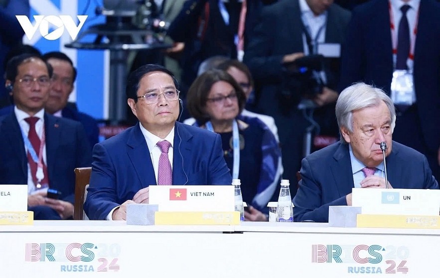 Vietnamese Prime Minister Pham Minh Chinh joins other leaders at the plenary session of the 16th BRICS Summit in Kazan, Russia, on October 24.