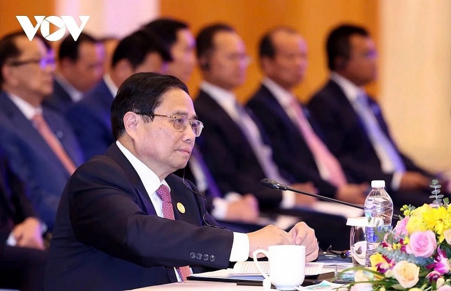 Pham Minh Chinh speaks at the 10th Ayeyawady-Chao Phraya-Mekong Economic Cooperation Strategy (ACMECS) Summit in Kunming, China, on November 7.