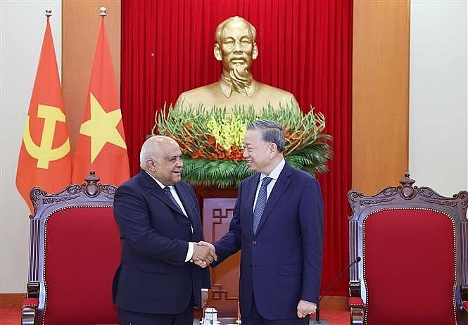 Party General Secretary To Lam (R) and outgoing Cuban Ambassador Orlando Nicolas Hernandez Guillen at their meeting in Hanoi on November 7. (Photo: VNA)