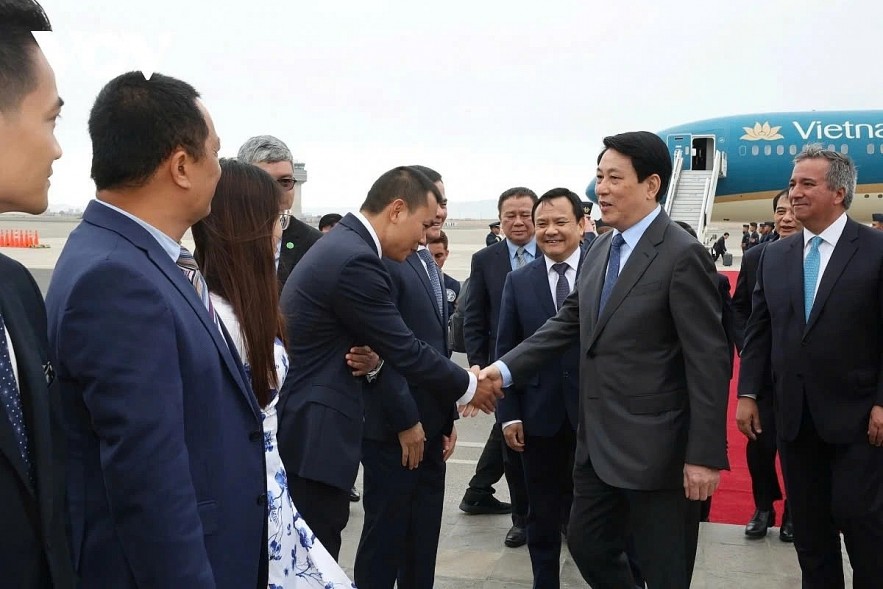 Vietnamese President Luong Cuong arrives at Jorge Chavez Airport in Lima on November 12, beginning an official visit to Peru and engagement in the 2024 APEC Leaders' Week at the invitation of President Dina Ercilia Boluarte Zegarra.