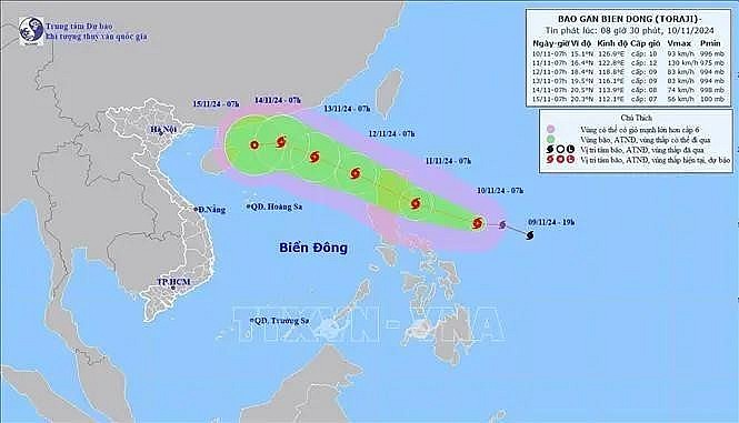 The predicted trajectory of Storm Toraji (Photo: VNA)