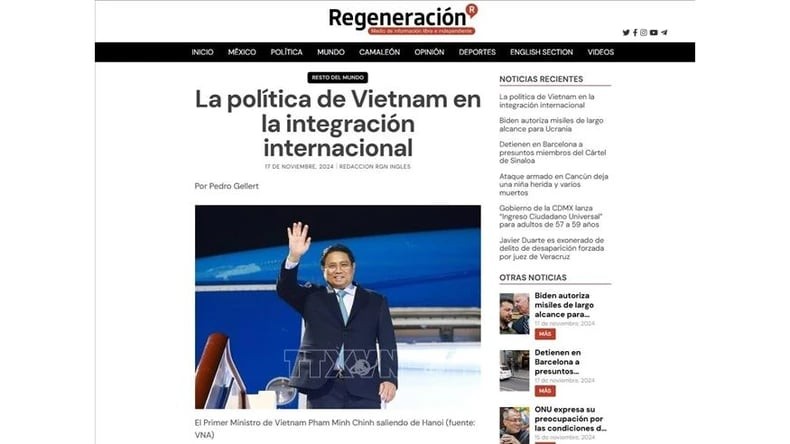 The article is titled “Vietnam’s international integration policy” in the Regeneración newspaper. (Photo: VNA)