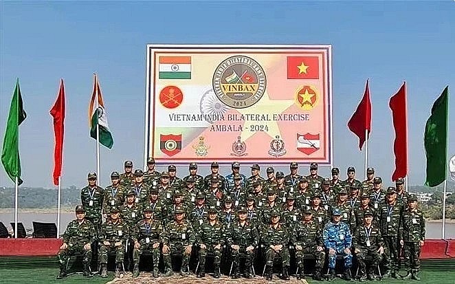 Vietnamese officers and soldiers at the fifth annual Vietnam-India Bilateral Army Exercise.