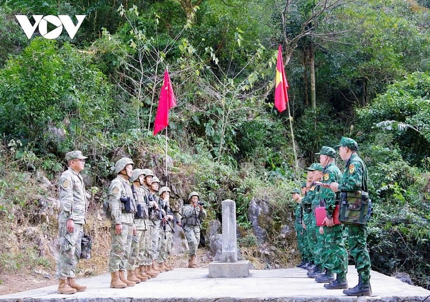 Border defense forces of both sides conduct a joint patrol around the Border Marker 814.