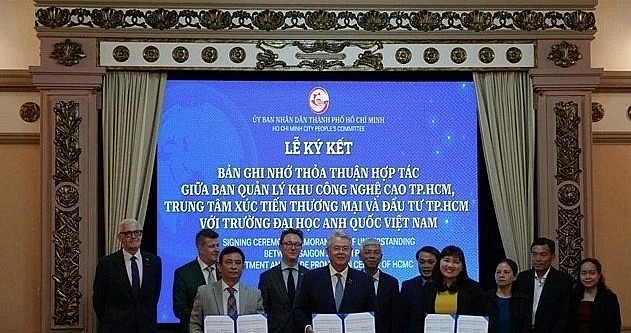 Signing ceremony of cooperation agreement to build an international-standard High-Tech Skills Training Centre in HCM City on February 12.