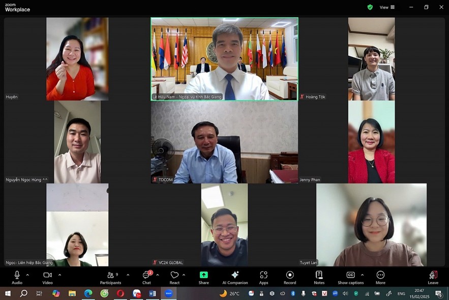 Online meeting with the Bac Giang Fellow-Countrymen Association in South Korea on February 15, 2025. (Photo: Bac Giang Union of Friendship Organizations)