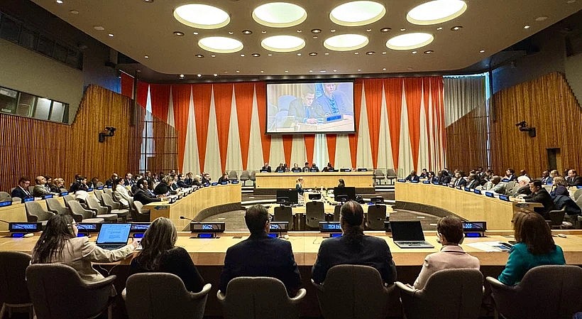 At the dialogue in New York on February 27 with Secretary-General António Guterres on the contributions of the Francophonie bloc to the implementation of the UN agenda and his 2025 priorities. (Photo: VNA)