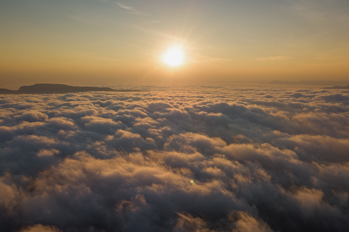 Beauty of cherry blossoms in seas of clouds in Mang Den town