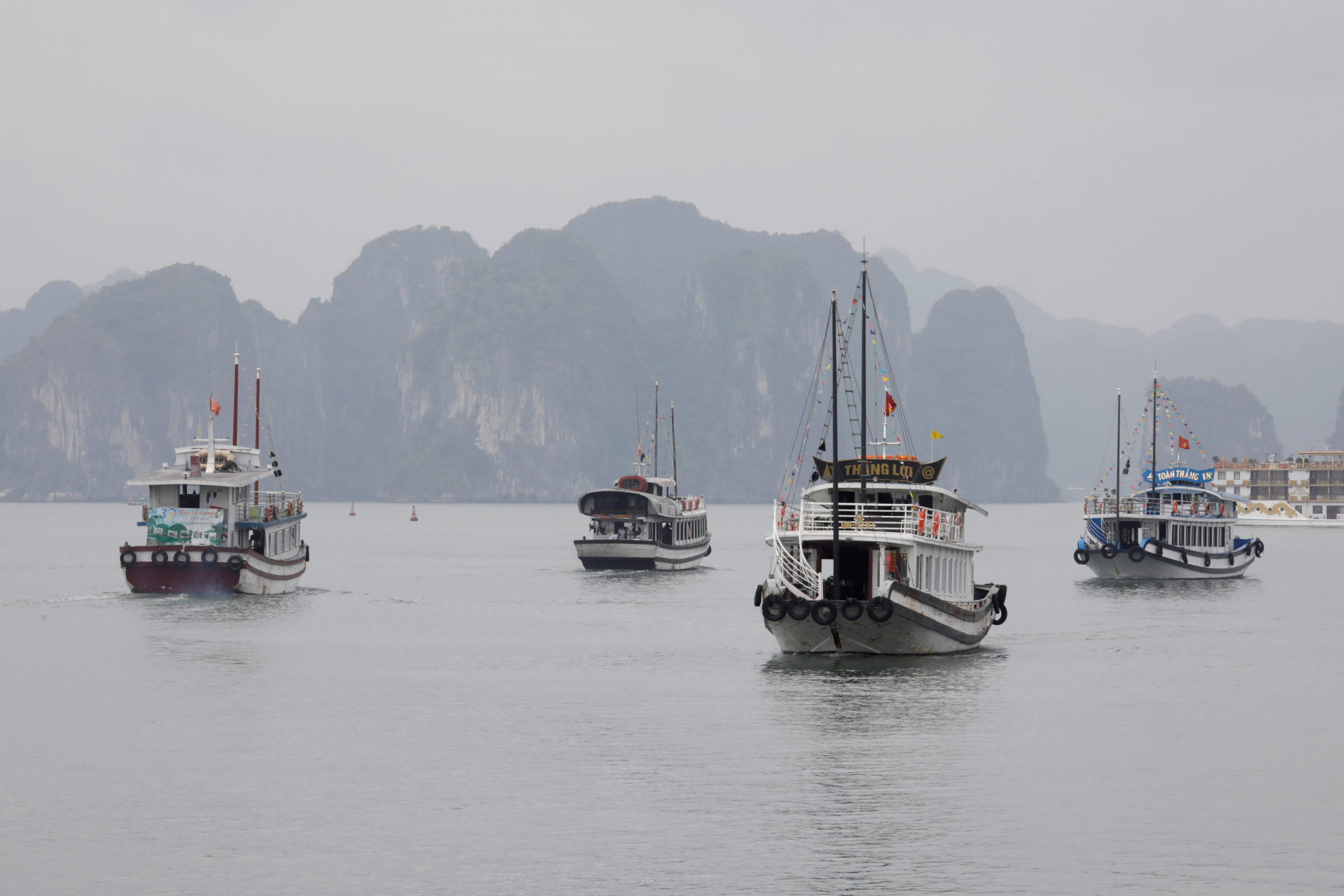 Tourism boats on Ha Long Bay in May 2020