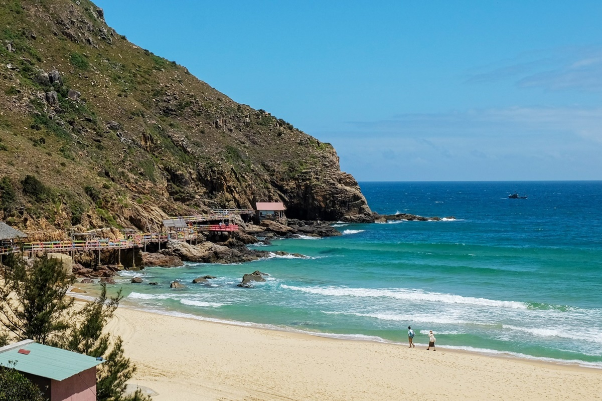 The turquoise beach in Nhon Ly fishing village