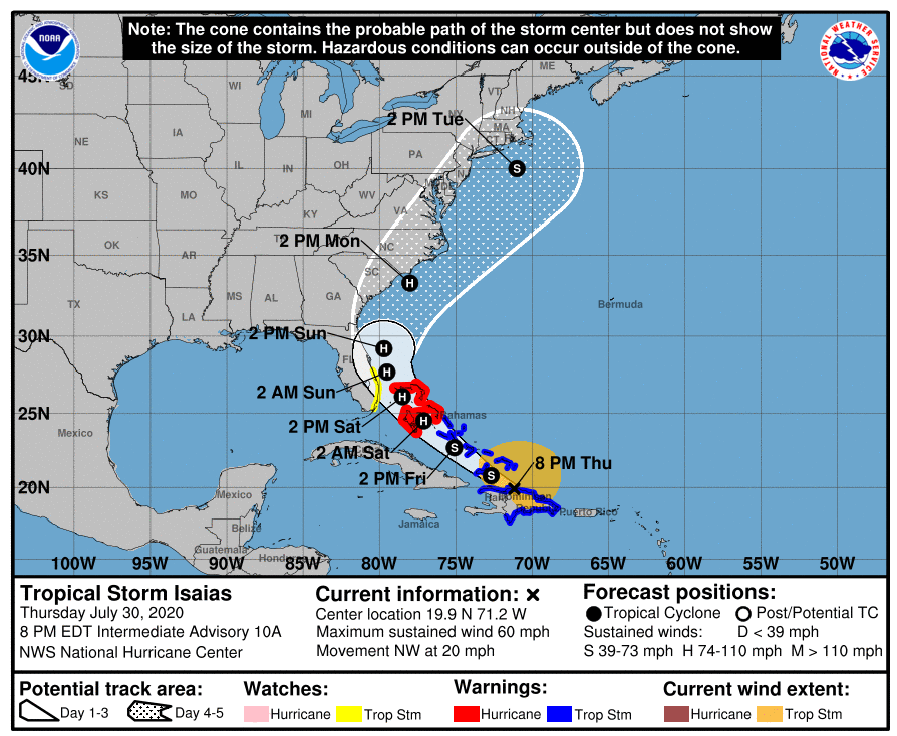 US and Canada weather forecast July 31: Tropical Storm Isaias forecast to become hurricane