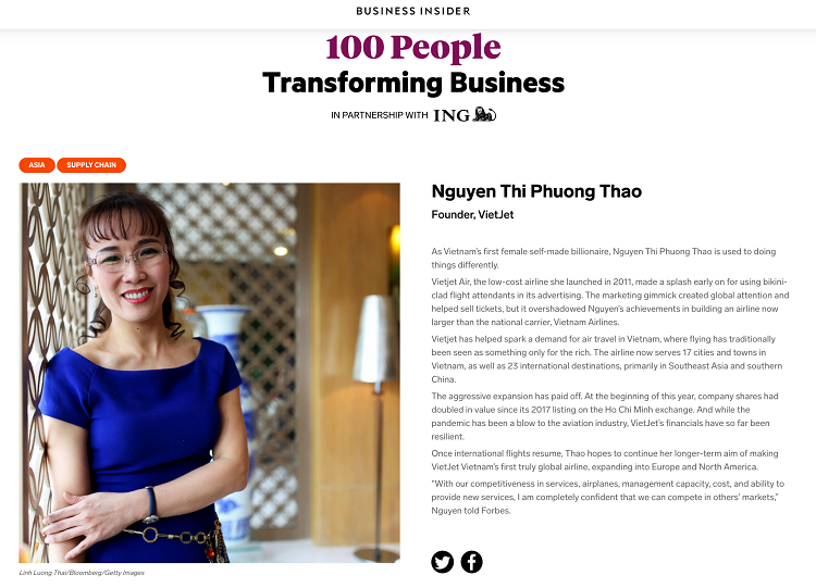 VietJet Air’s CEO named among 100 people transforming business in Asia