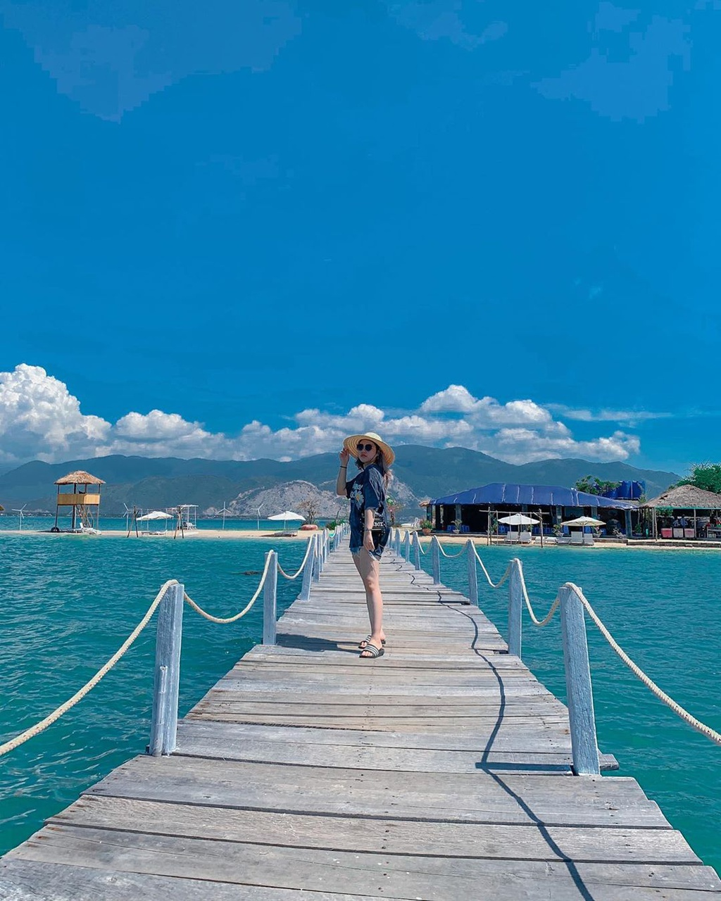 Alluring wooden bridges amidst blue sea in Vietnam's famous tourism hub