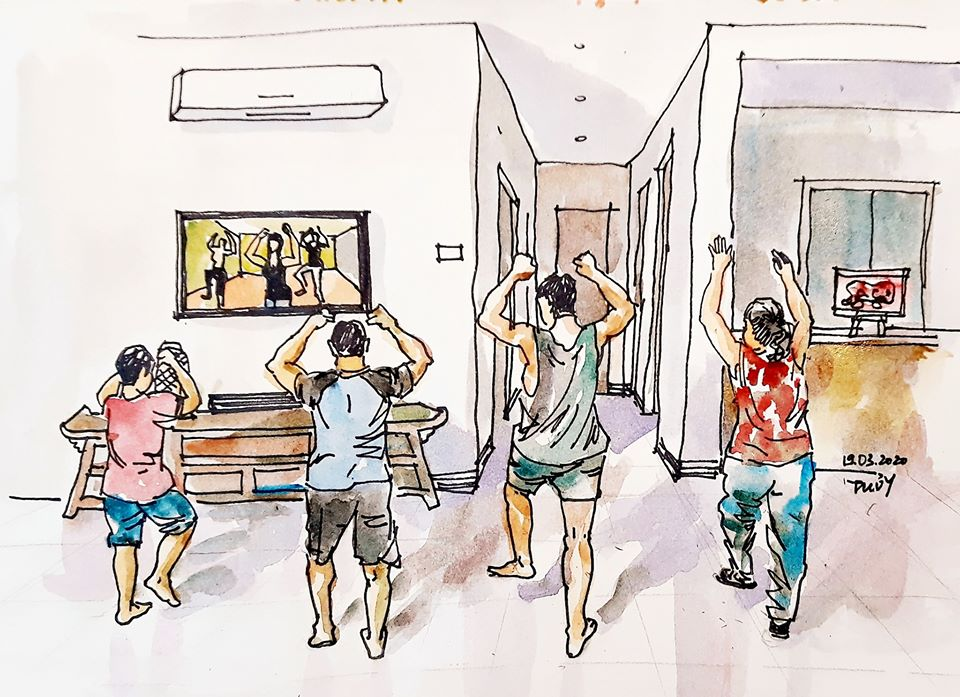 sketches show how lives of hanoians go on amid covid 19 pandemic