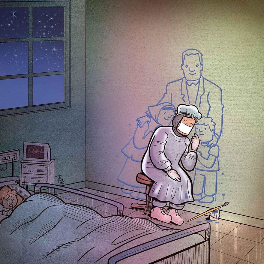 illustrations by iranian artist show the harsh reality of doctors during coronavirus outbreak