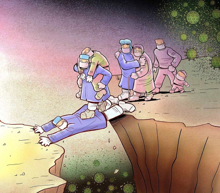 illustrations by iranian artist show the harsh reality of doctors during coronavirus outbreak