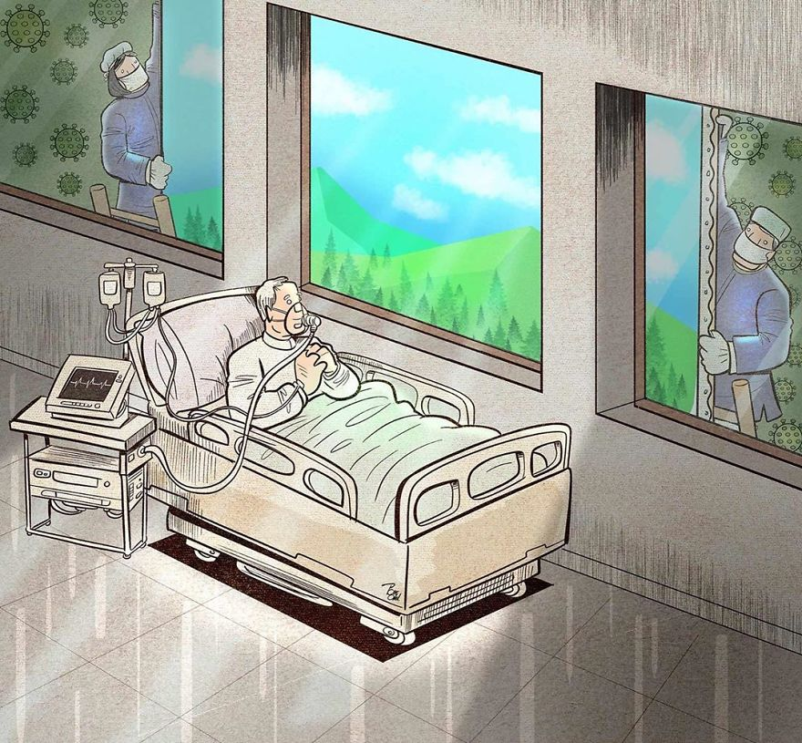 illustrations by iranian artist show the harsh reality of doctors during coronavirus outbreak
