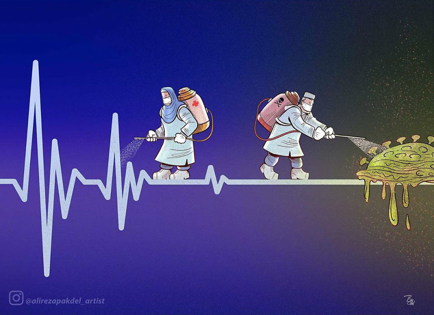 illustrations by iranian artist show the harsh reality of doctors during coronavirus outbreak