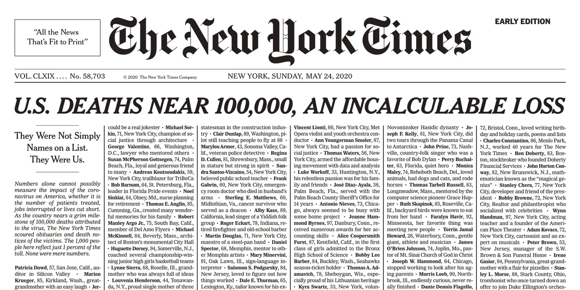 ny times front page reveals heart breaking name list of 1000 covid 19 deaths just 1 of us tally