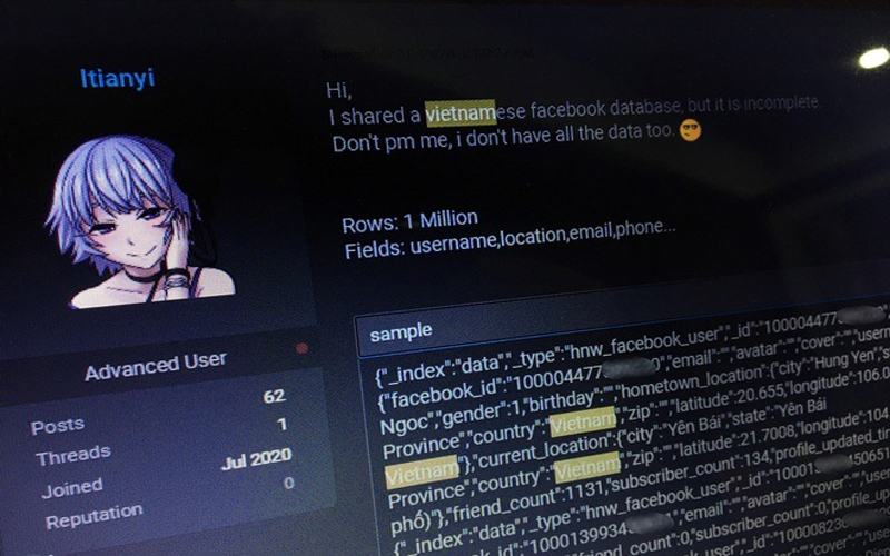 one million vietnamese facebook accounts aired on a hacking forum