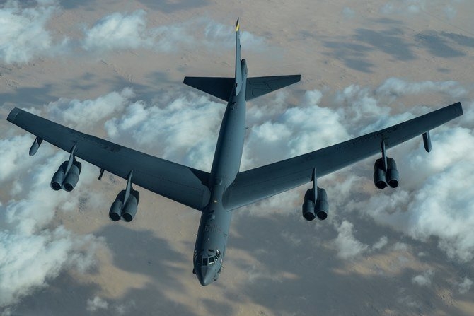 US Air Force B-52 Stratofortress after refuelling during a mission over the Middle East on Sunday. (US Air Force) 