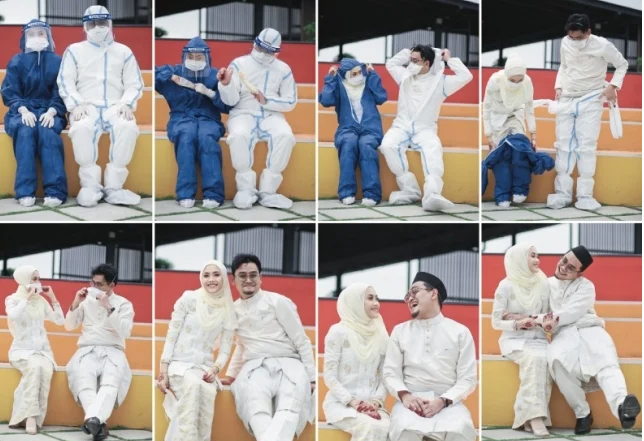 malaysian frontliner couple goes viral with ppe themed wedding shoot