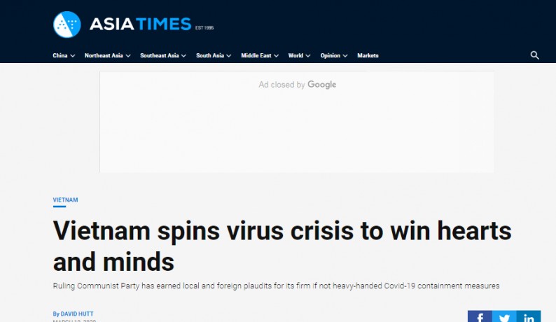 'Vietnam spins virus crisis touching people's hearts and minds', Asia Times lauds
