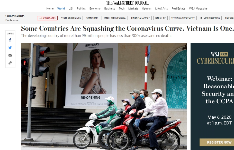 WSJ outlet: Vietnam among of the countries conquer Coronavirus curve