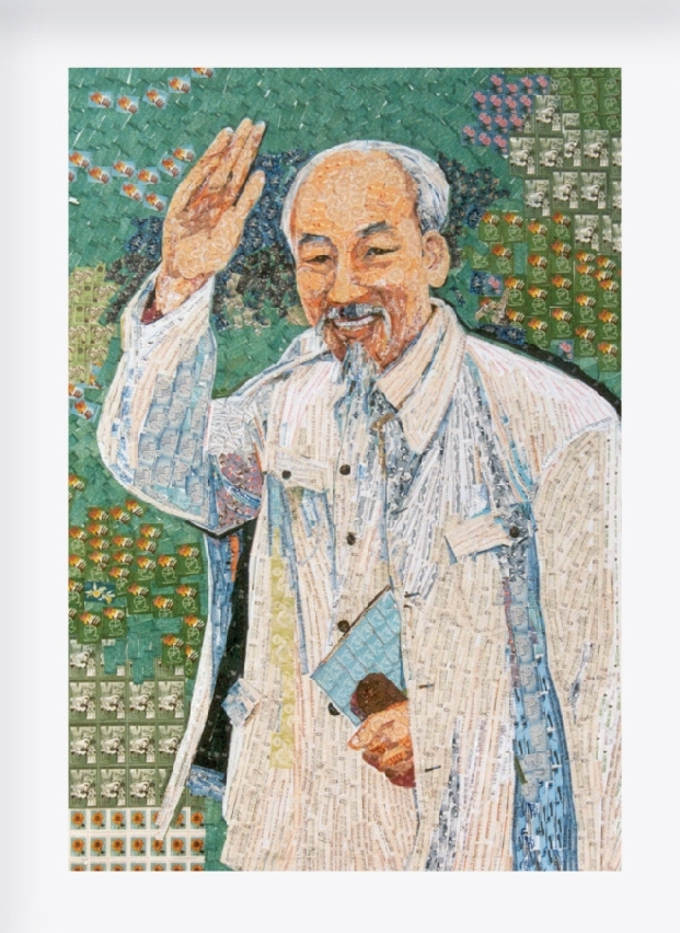 vietnamese infinite affection towards president ho chi minh through 500 stamp collages