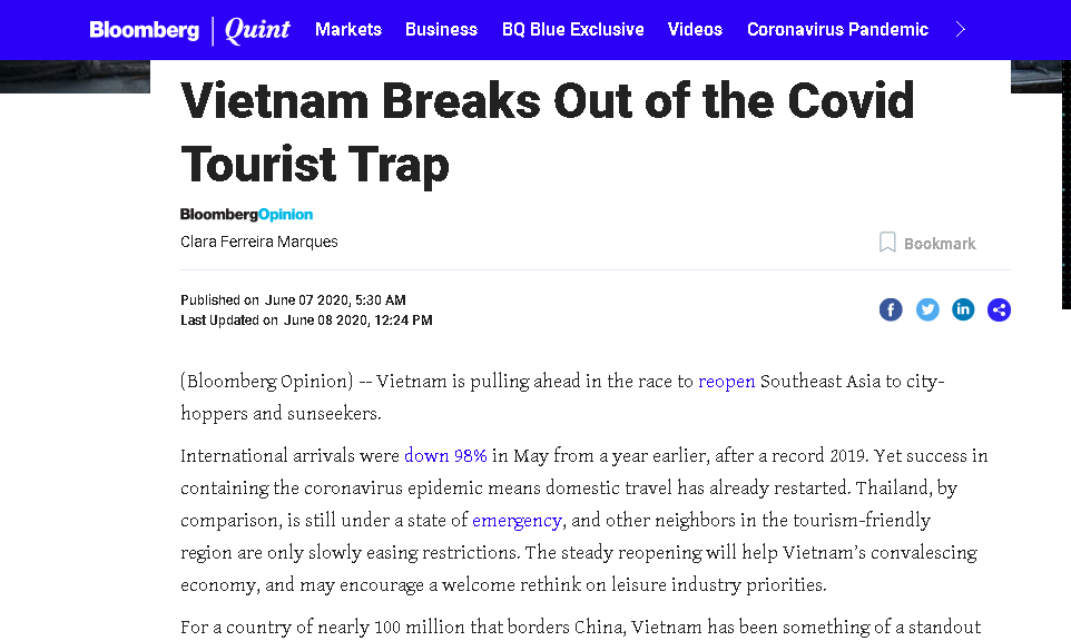 Bloomberg speaks highly of Vietnam’s tourism trend post COVID-19