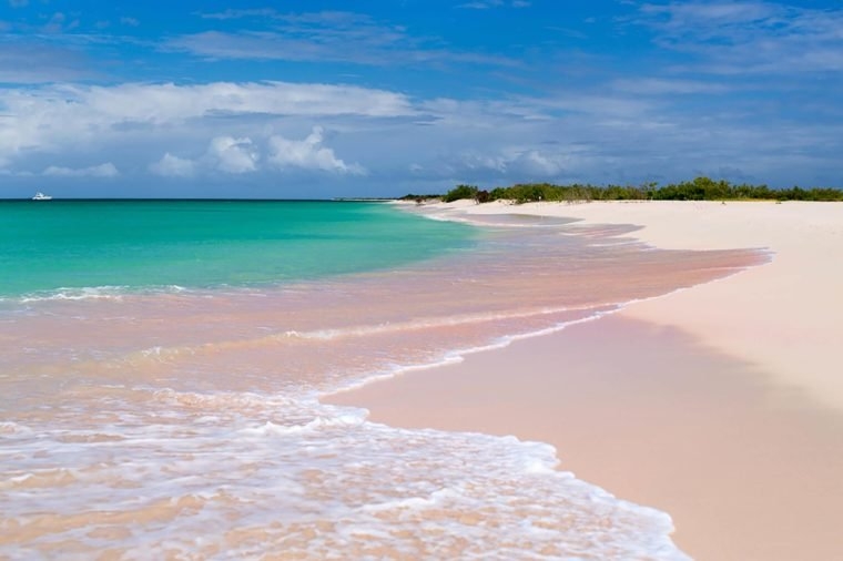 Peachy pink sand beach, a sense of romance during hot summer days