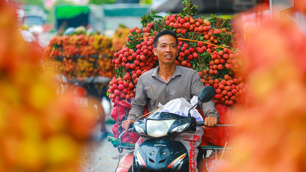 Bac Giang market painted red with large dots of ripe lychee