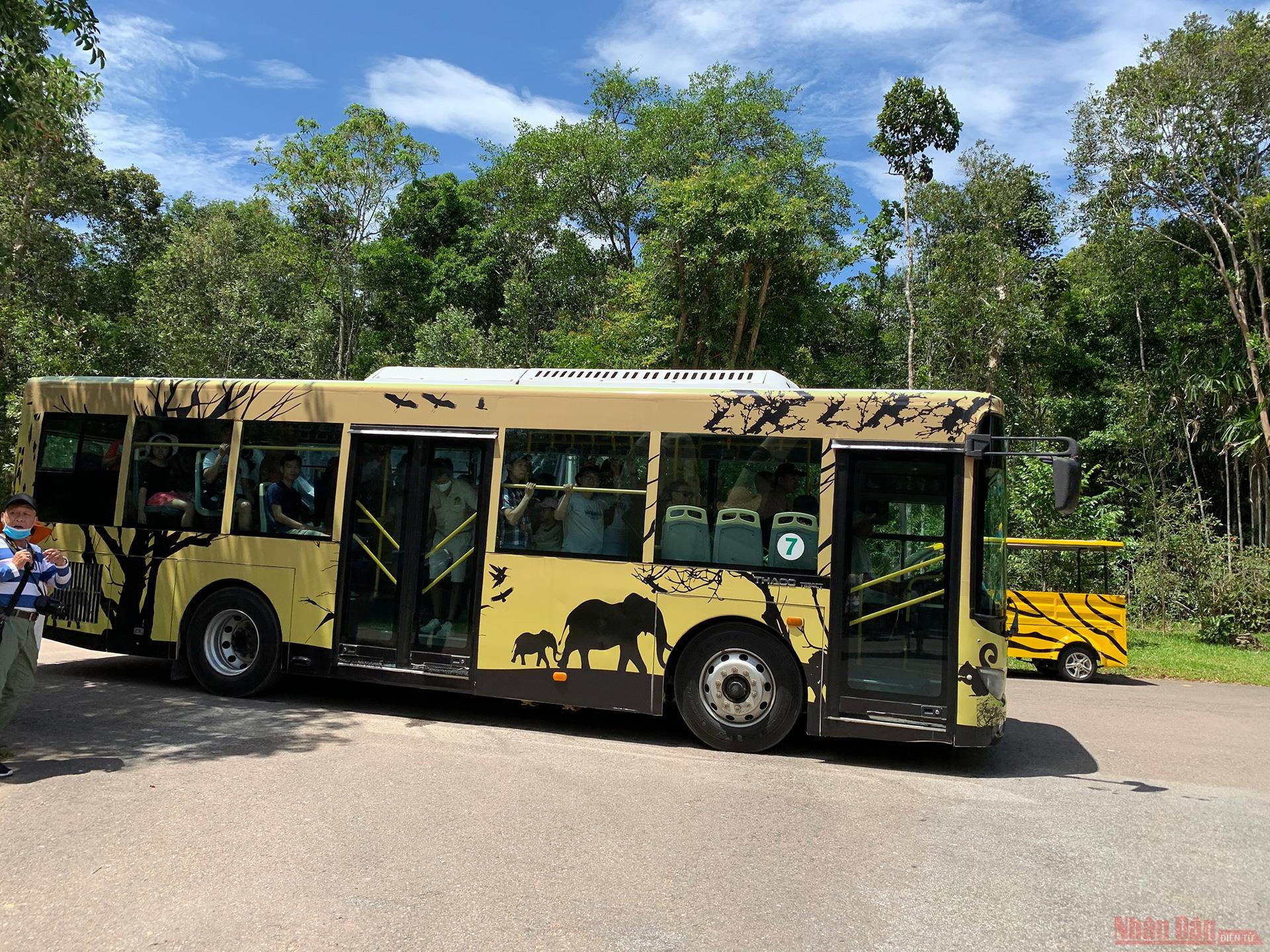 The bus that goes around the zoo where wild animals can freely-roam about