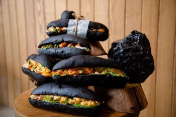 unique charcoal like black bread in ha long