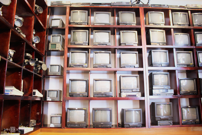 The collection of tvs, cameras, video recorders used in the 1990s