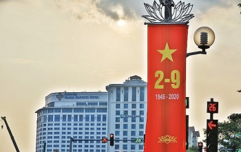 hanoi adorned with flags and banners in celebration of independence day september 2