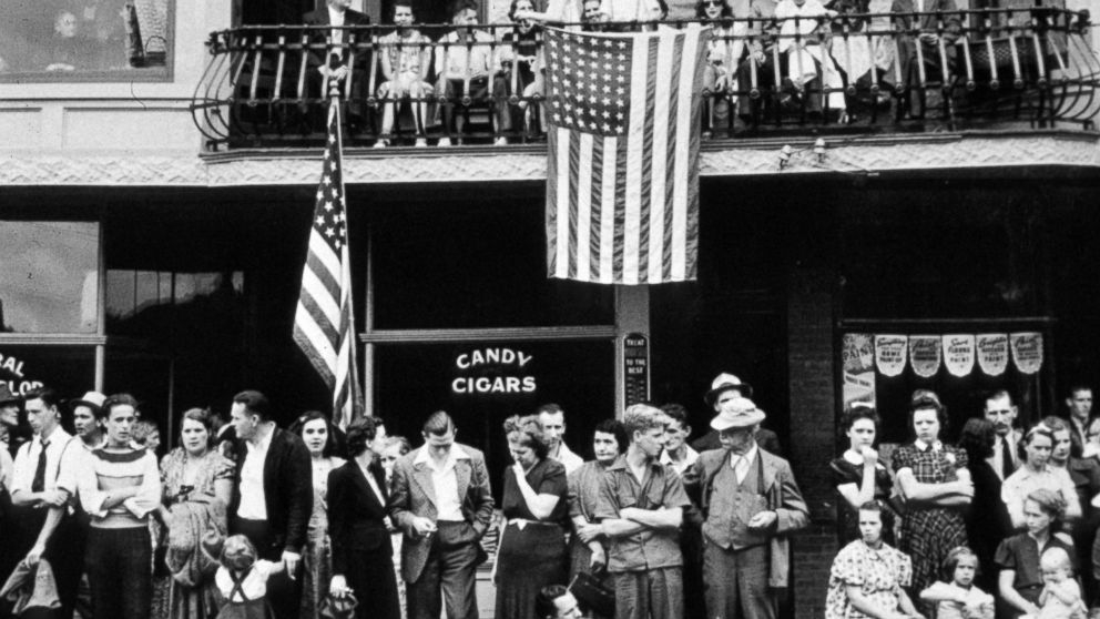 Spectators look on at a Labor Day parade, Sept. 1, 1940, in Du Bois, Penn 