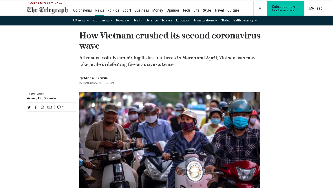 Telegraph explains how Vietnam can ‘take pride in defeating COVID-19 twice’