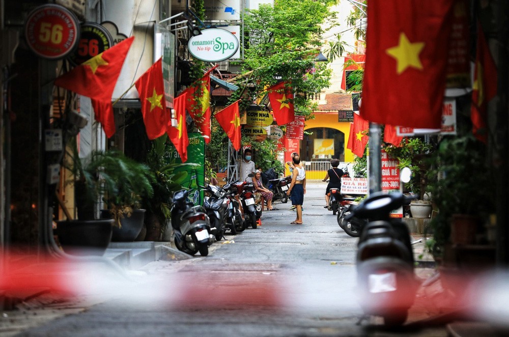 hanoi adorned with red flags on national day