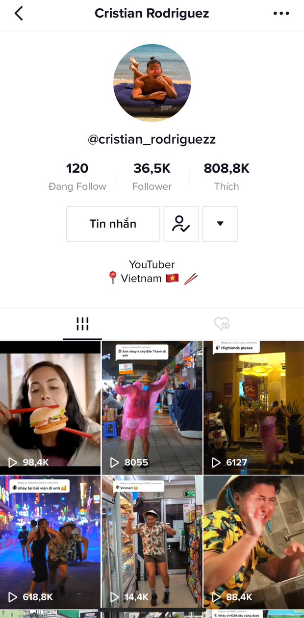 Cristian rodriguez's tiktok account has thousands of followers (photo: captured) 