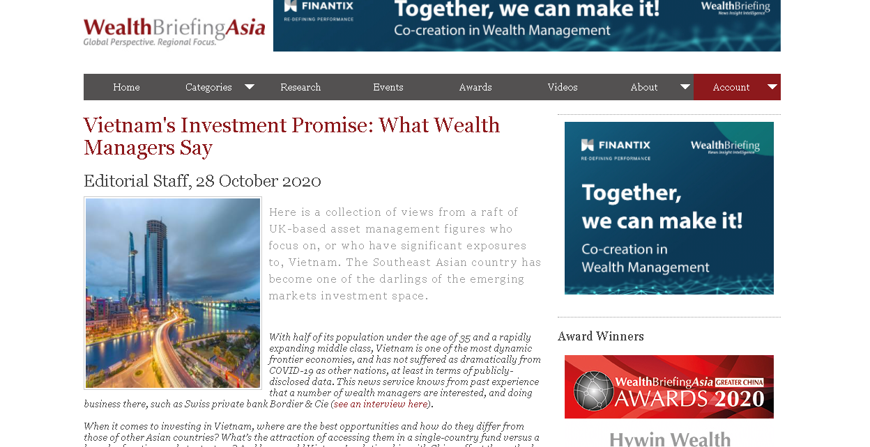 Wealth briefing asia runs an article praising vietnam's investment prospect (photo: 