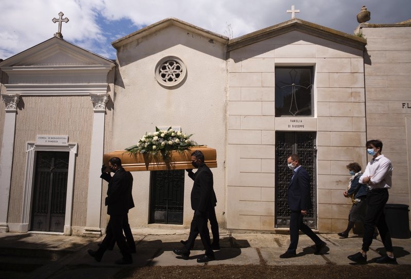 Italians carrying the casket of a COVID-19 victim (Photo: AP)  
