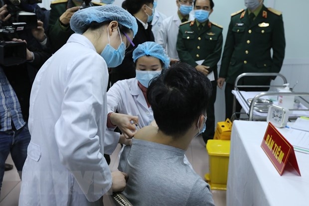 One Vietnamese volunteer injected with Nanocovax (Photo: VNA) 