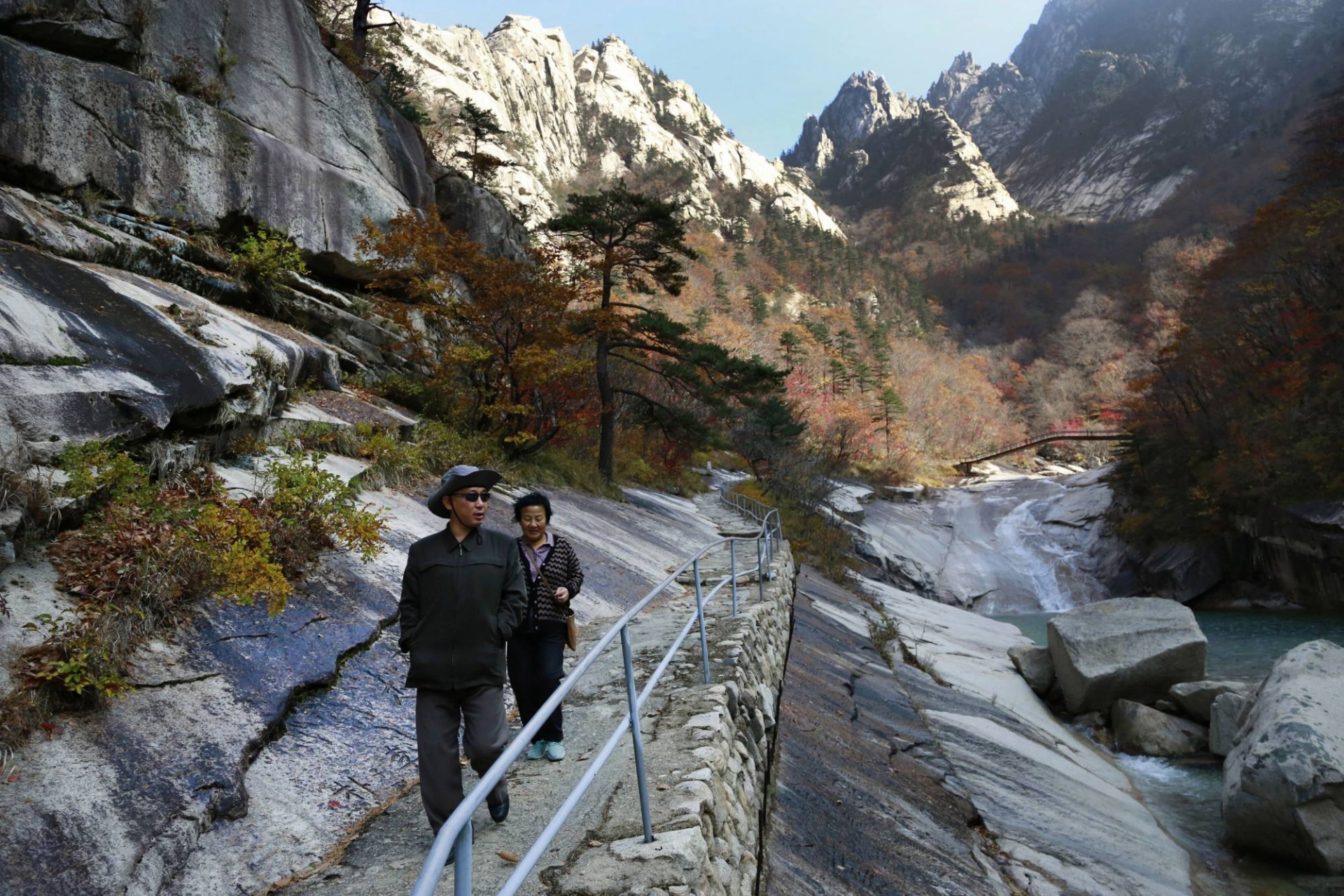 Local tourists walk on a trail on North Korea’s Diamond Mountain in 2018 (Photo: AP)  