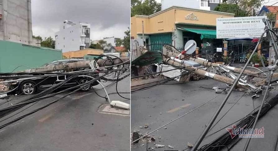 foreigner knocks down power poles causing massive blackout in thu duc city