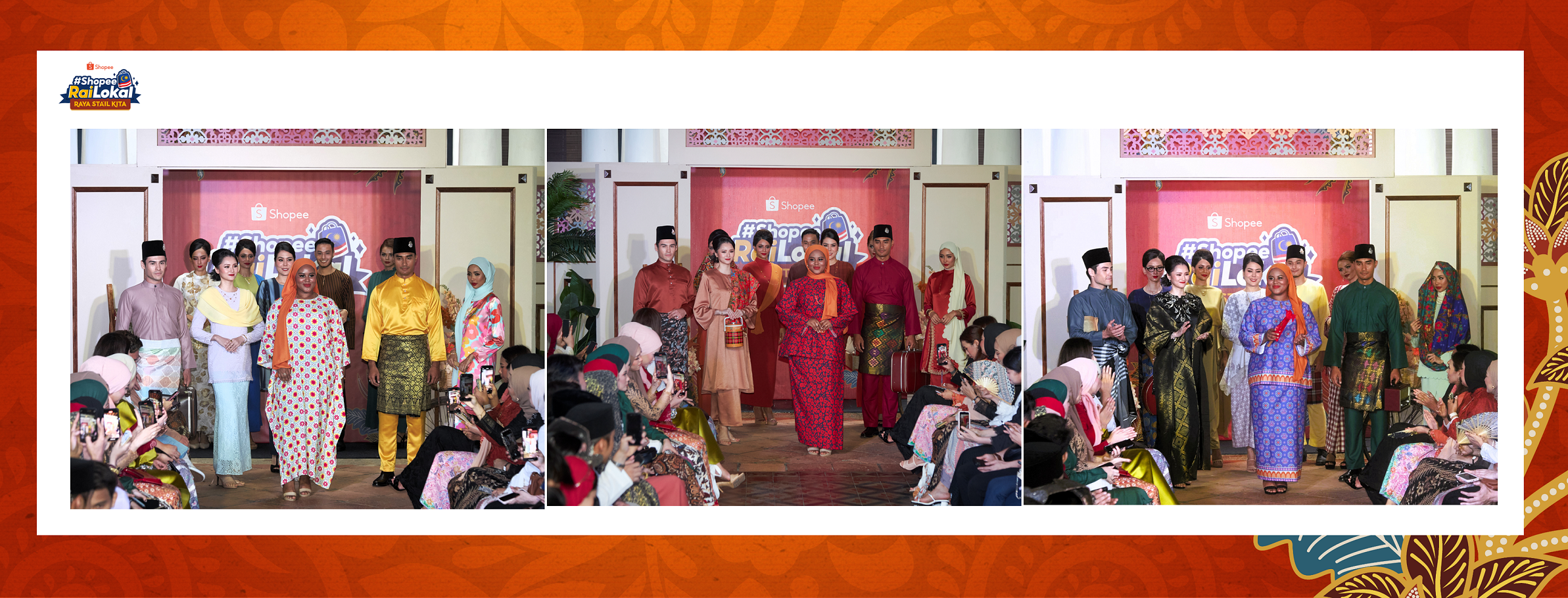 The 3 Looks presented at #ShopeeRaiLokal Raya Stail Kita. (From left) The Kek Lapis Trend, Burnt Orange Trend, Nostalgia Balik Kampung Trend
