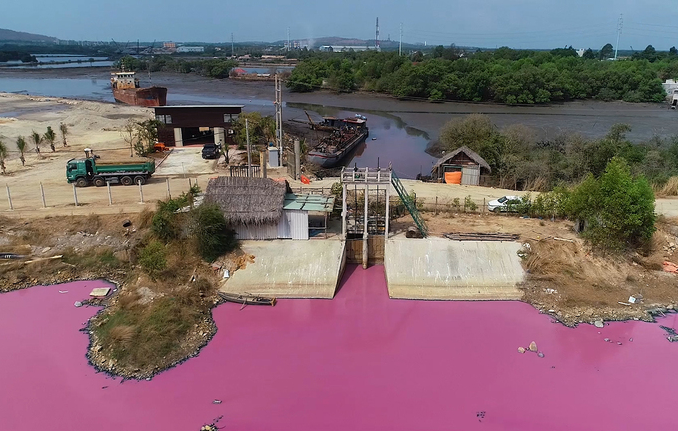 Flood control lake's water in Southern Vietnam turns lilac, cause is undisclosed- Video